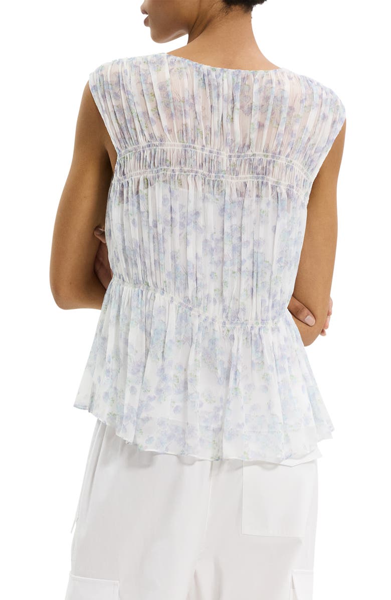 Theory Ruched Floral Sleeveless Silk Top, Alternate, color, White Multi
