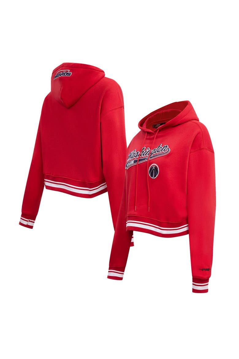 Women's Pro Standard Red Washington Wizards Script Tail Cropped Pullover Hoodie, Alternate, color, Red