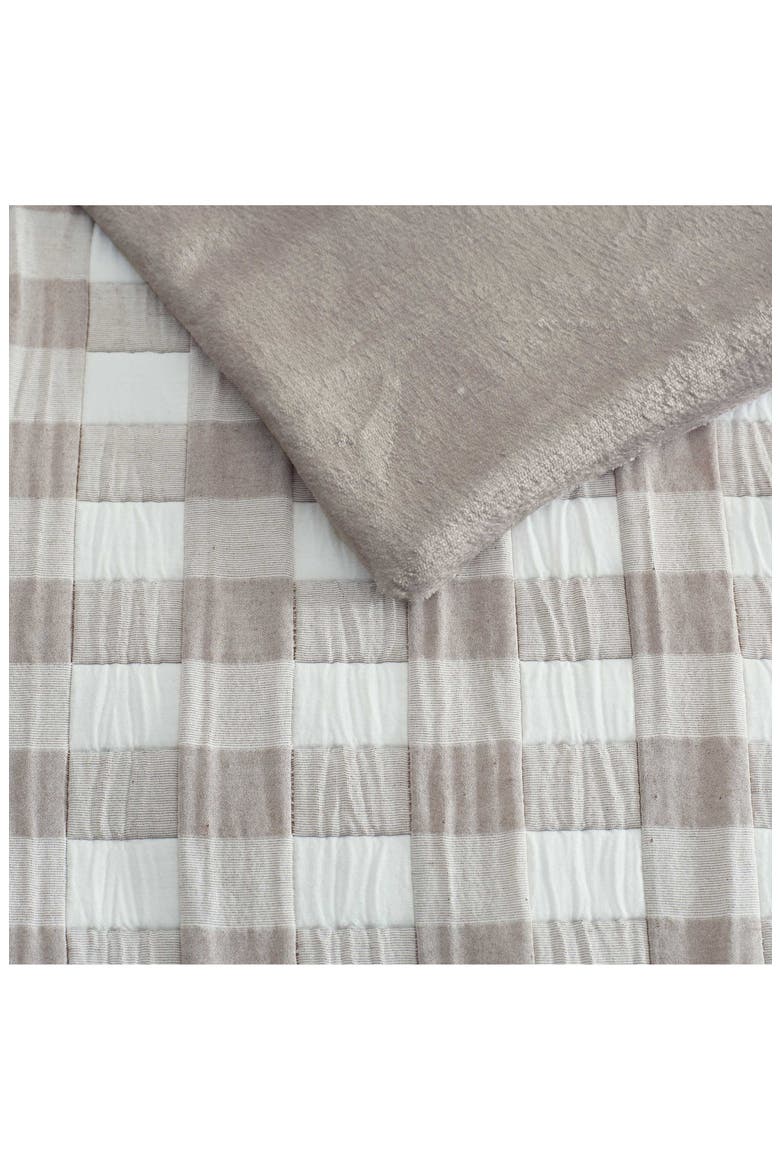 Gingham Jacquard Cotton Muslin Throw Blanket, Alternate, color, WHITE/ DARK TAUPE