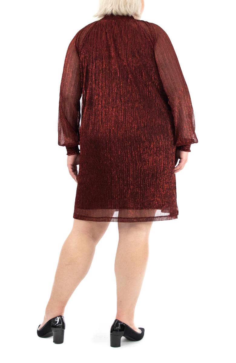 Nina Leonard Smock Neck Metallic Overlay Dress, Alternate, color, 