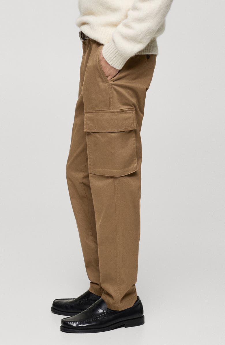 MANGO Regular Fit Flat Front Twill Cargo Pants, Alternate, color, Medium Brown