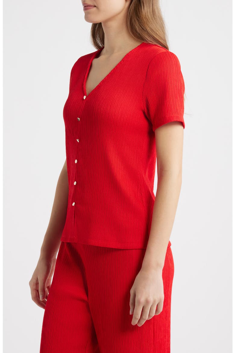 Short Sleeve Knit Button-Up Shirt, Alternate, color, BEGONIA RED