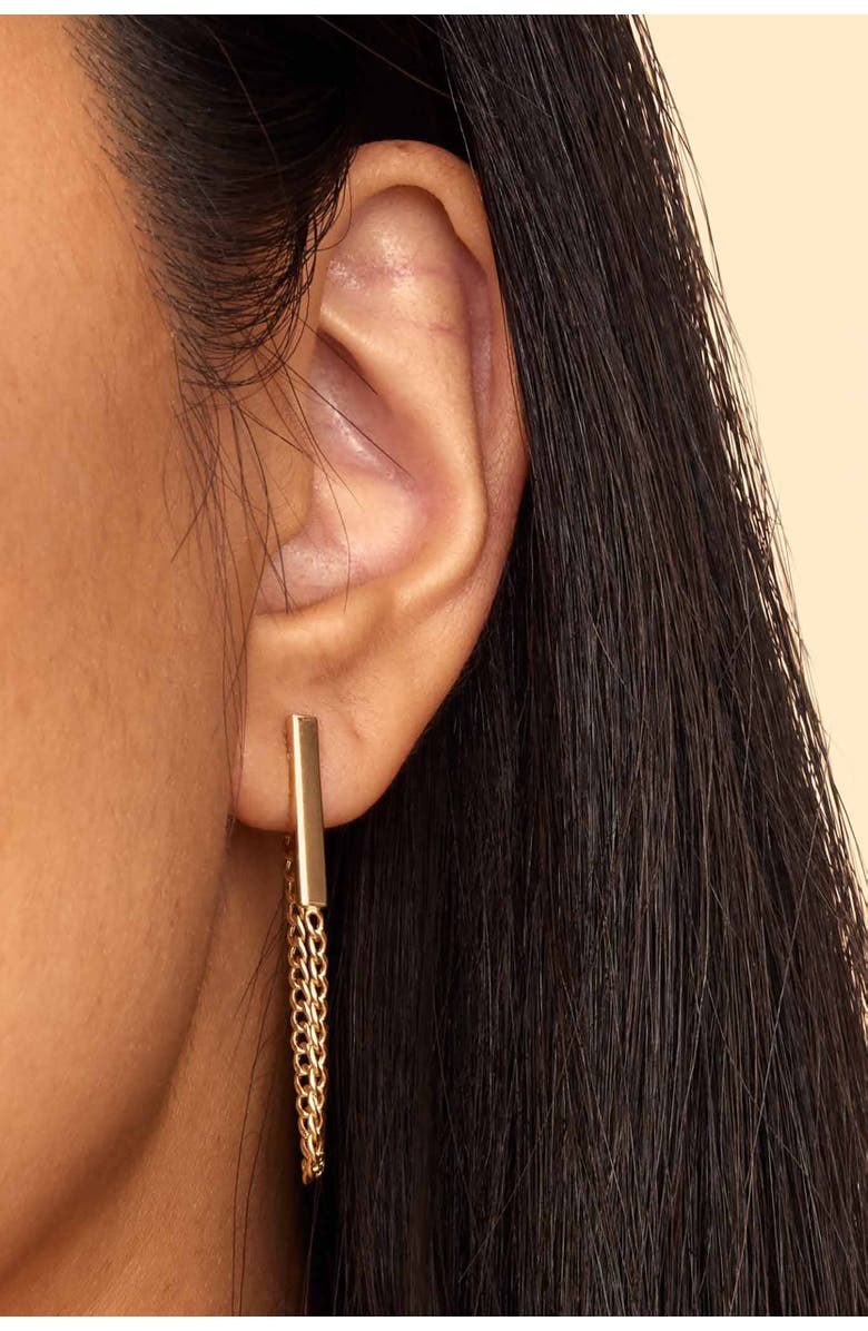 Oradina 14K Yellow Gold Carmine Curb Bar Drop Earrings, Alternate, color, Yellow Gold