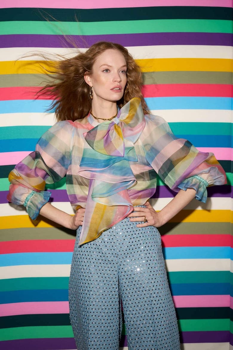 Blouse With Bow And Flounce, Alternate, color, Multicolour