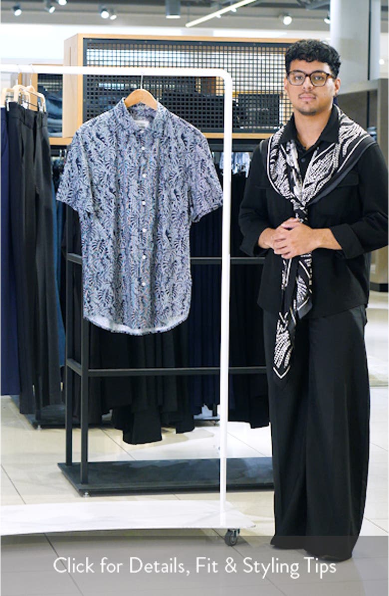 Miles OoohCotton<sup>®</sup> Palm Leaf Print Short Sleeve Button-Up Shirt, sales video thumbnail