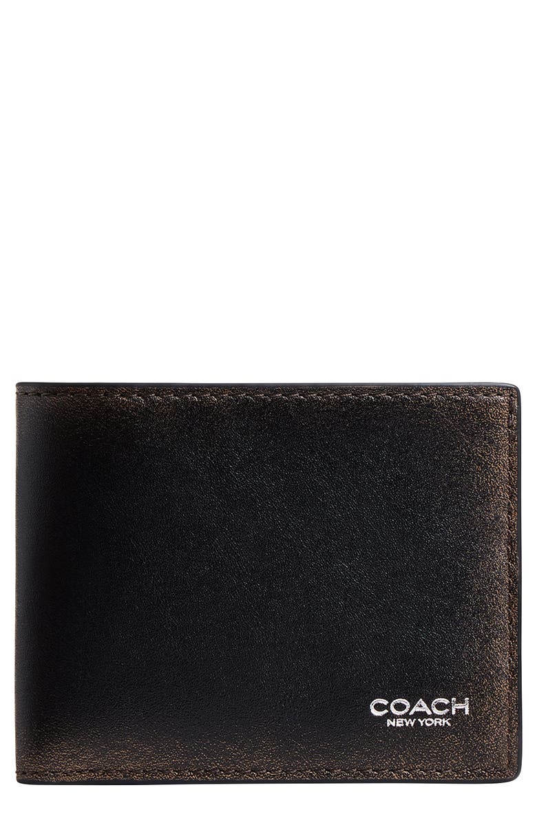 COACH Slim Loved Leather Bifold Wallet, Main, color, Black/Light Tan