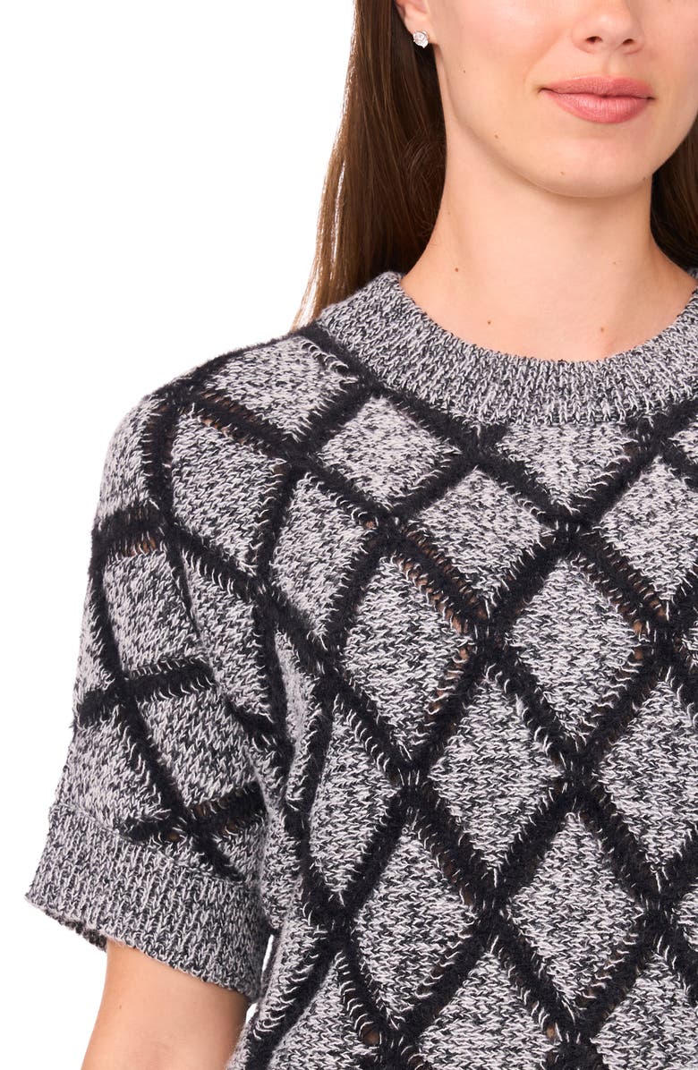 Halogen<sup>®</sup> Short Sleeve Diamond Stitch Sweater, Alternate, color, Rich Black/ White