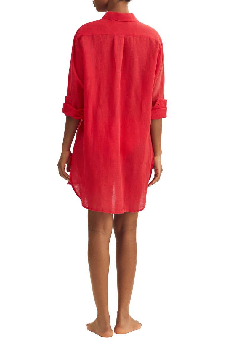 Boyfriend Long Sleeve Cover-Up Tunic, Alternate, color, CRUISE RED
