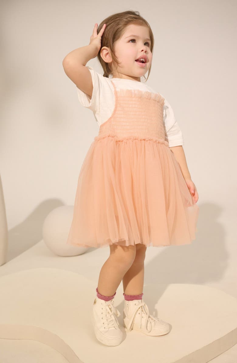 NEXT Kids' Mixed Media T-Shirt Dress, Alternate, color, Orange