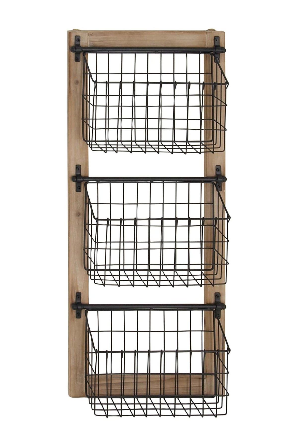SONOMA SAGE HOME Black Metal 3-Slot Magazine Rack Holder with Suspended Baskets