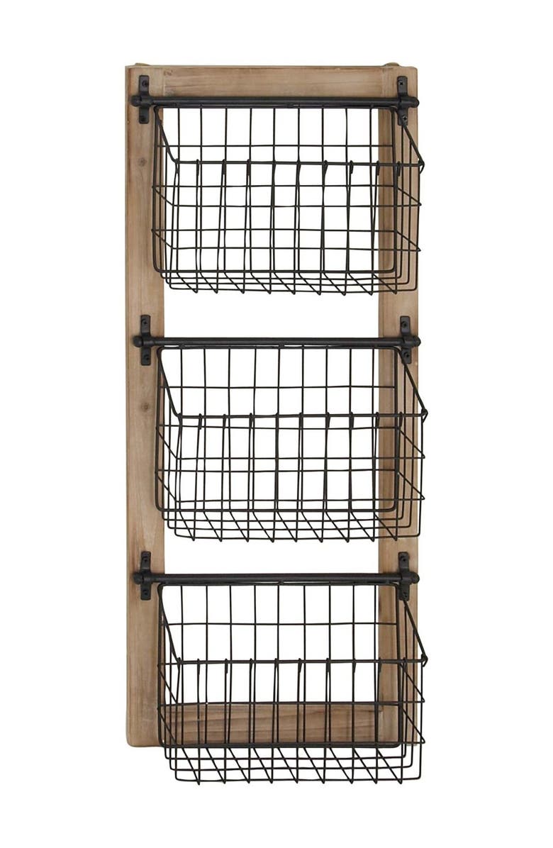 SONOMA SAGE HOME Black Metal 3-Slot Magazine Rack Holder with Suspended Baskets, Main, color, Black