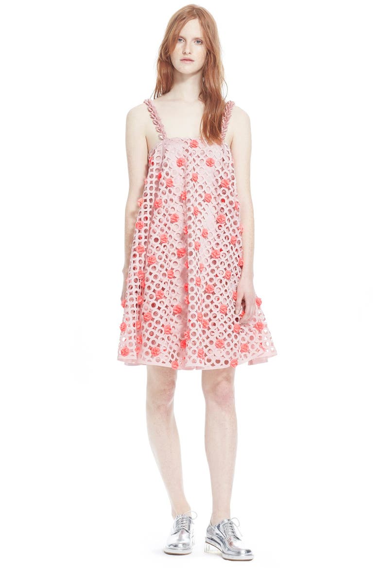 Laser Cut Trapeze Dress, Alternate, color, ASHY PINK/ ACID PINK