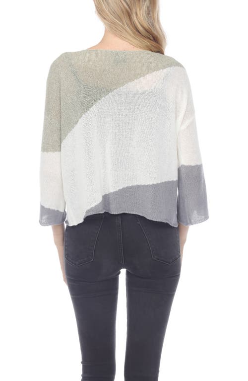 RAIN AND ROSE RAIN AND ROSE STRIPE THREE-QUARTER SLEEVE OPENWORK KNIT TOP