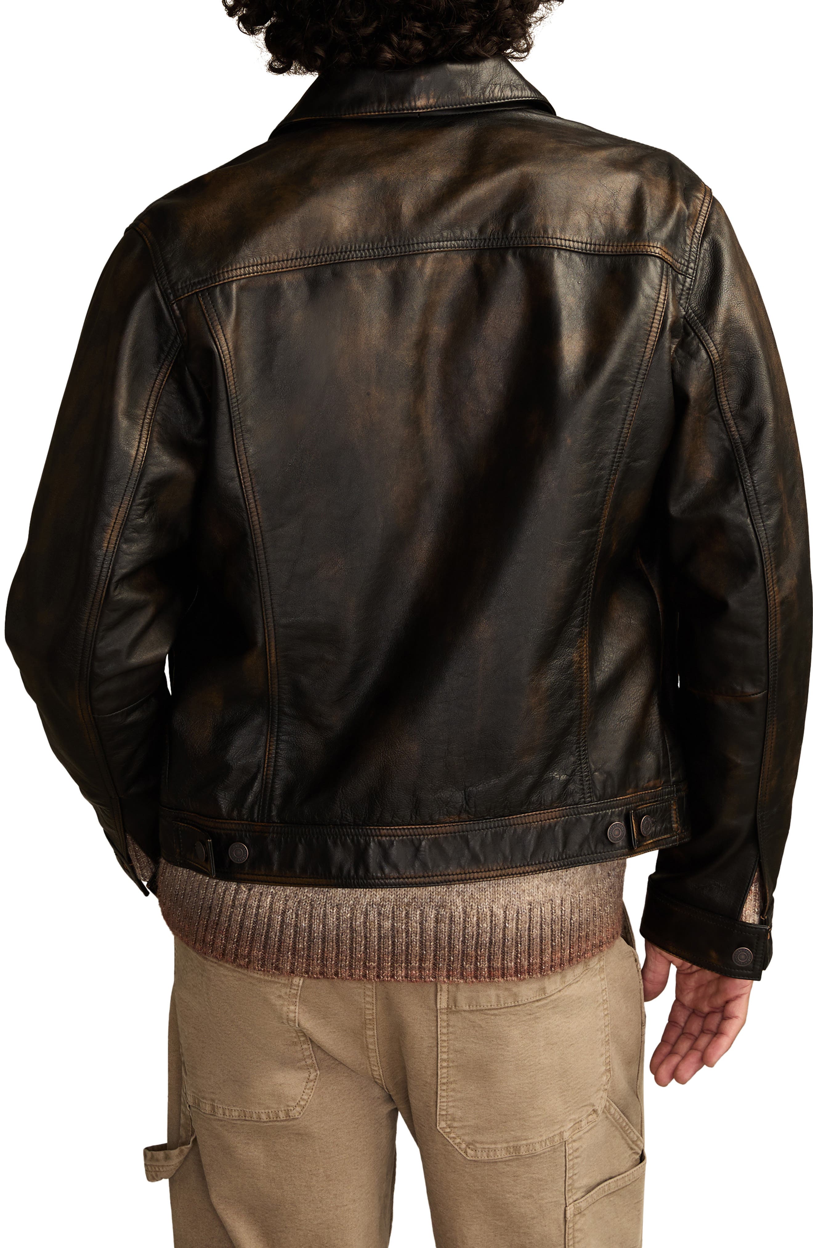 Distressed Leather Trucker Jacket - image 2