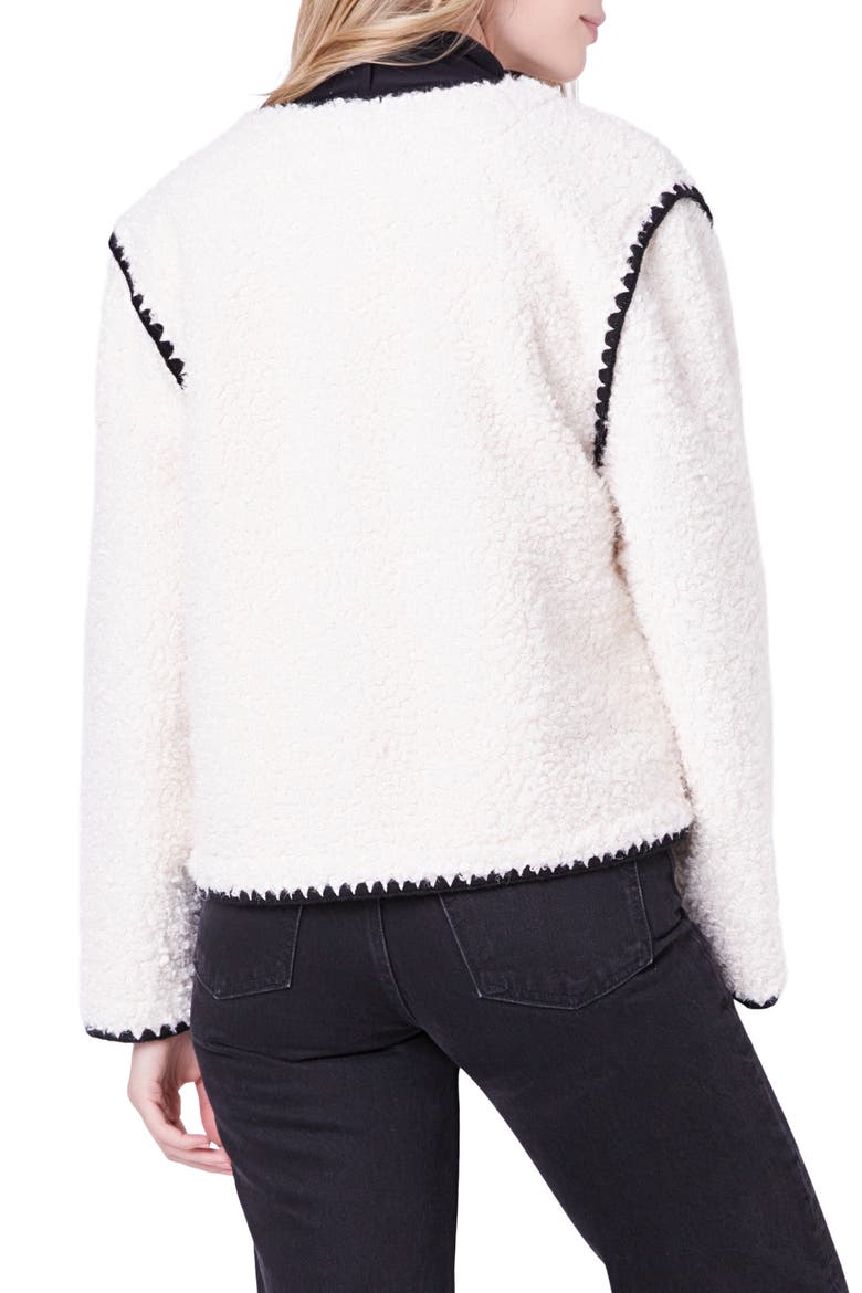 Premium Contrast Trim Faux Shearling Jacket, Alternate, color, IVORY/ BLACK