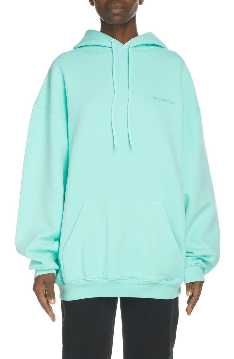 Balenciaga Embroidered Logo Cotton Hoodie, Main, color, 