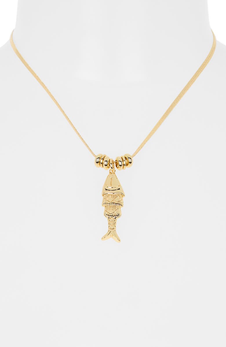 Leith The World Is Your Oyster Fish Pendant Necklace, Alternate, color, Gold