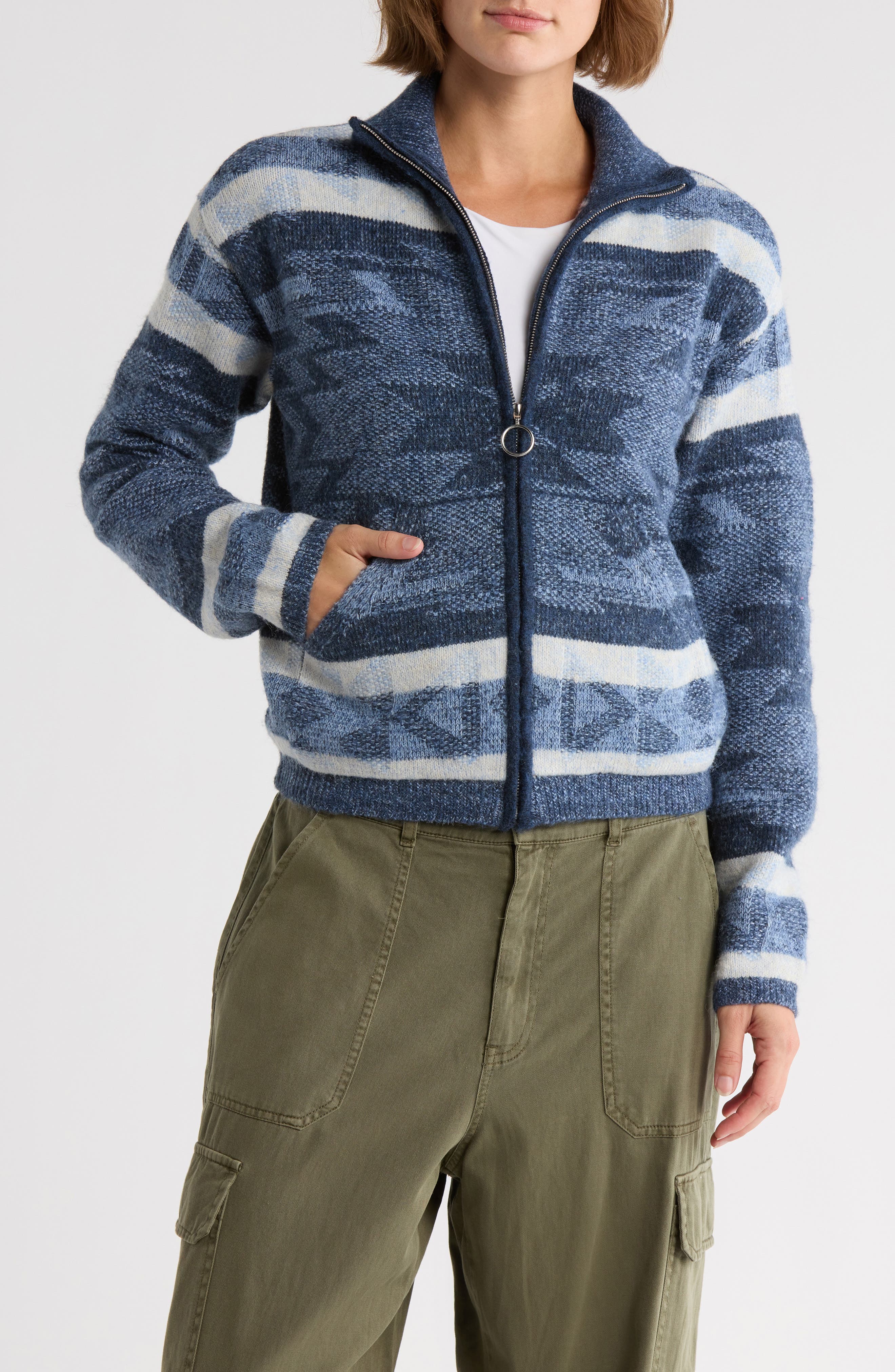 Lucky Brand Pattern Full Zip Sweater