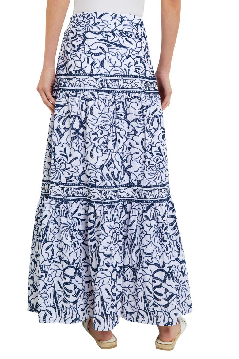 Tiered Floral Embroidery Maxi Skirt, Alternate, color, MAZARINE/ WHITE