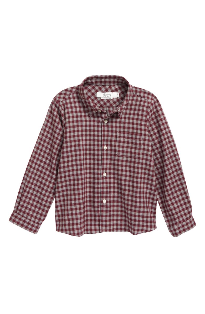 Bonpoint Malo Cotton Gingham Button-Up Shirt, Main, color, 