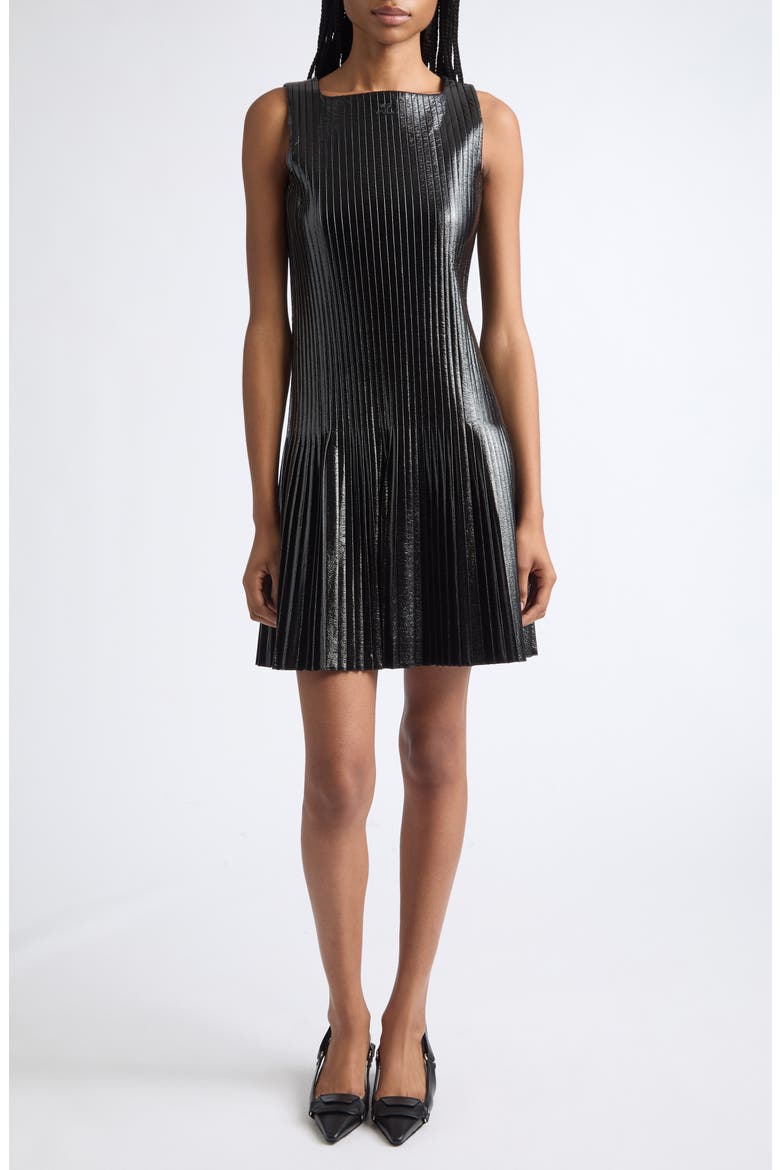 Pleated Faux Leather Minidress, Main, color, BLACK