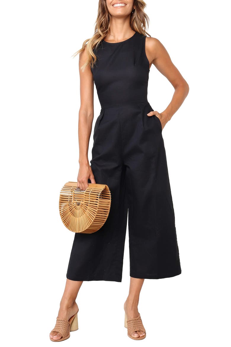 Ester Sleeveless Crop Wide Leg Jumpsuit, Main, color, BLACK