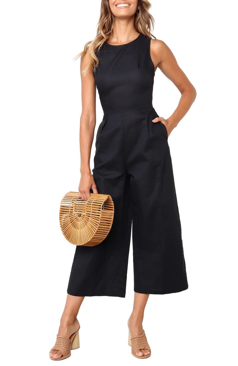 Petal & Pup Ester Sleeveless Crop Wide Leg Jumpsuit, Main, color, Black