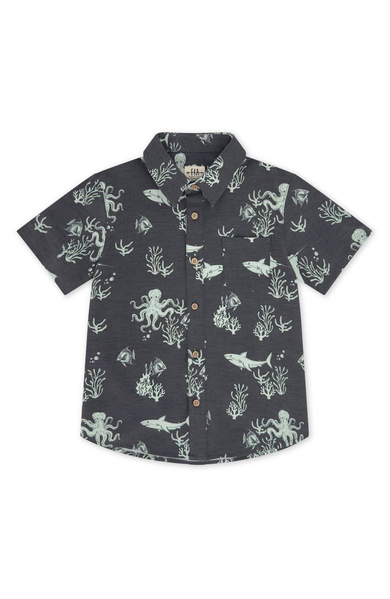 Feather 4 Arrow Kids' Ocean Print Short Sleeve Button-Up Shirt, Main, color, 