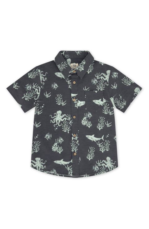 Kids' Ocean Print Short Sleeve Button-Up Shirt (Little Kid)