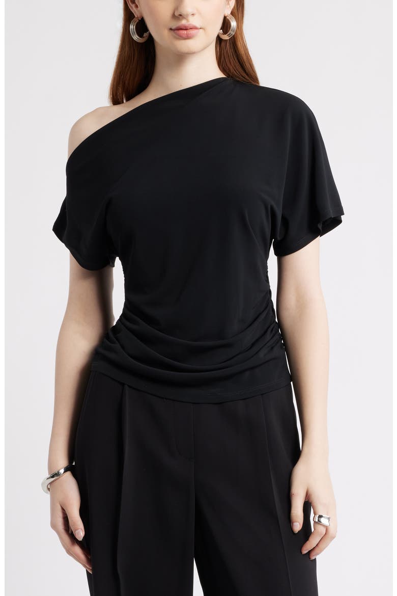 One Shoulder Drape Knit Top, Main, color, BLACK