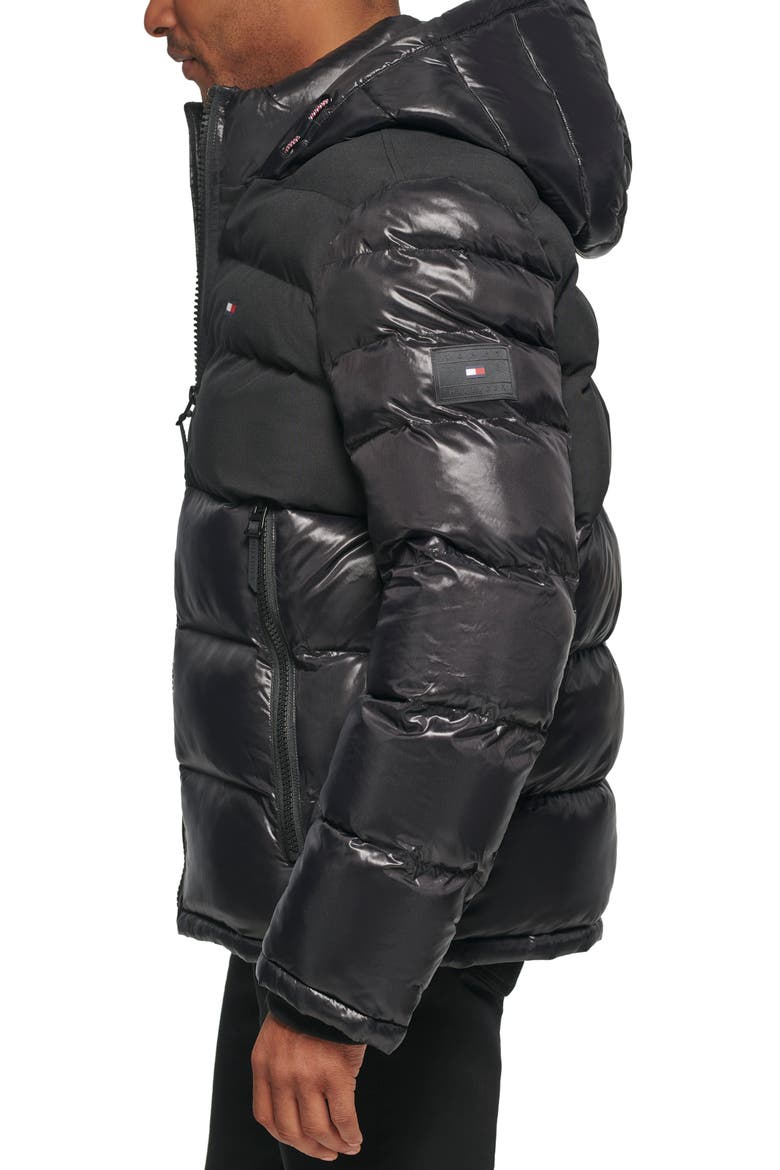 Matte & Shine Puffer Jacket, Alternate, color, BLACK