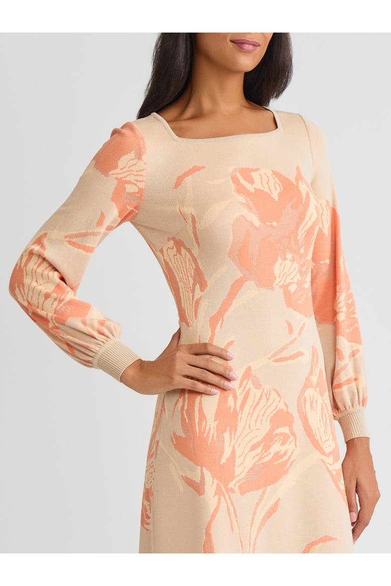 Floral A-Line Burnout Soft Knit Dress, Alternate, color, Biscotti/Mystic Green
