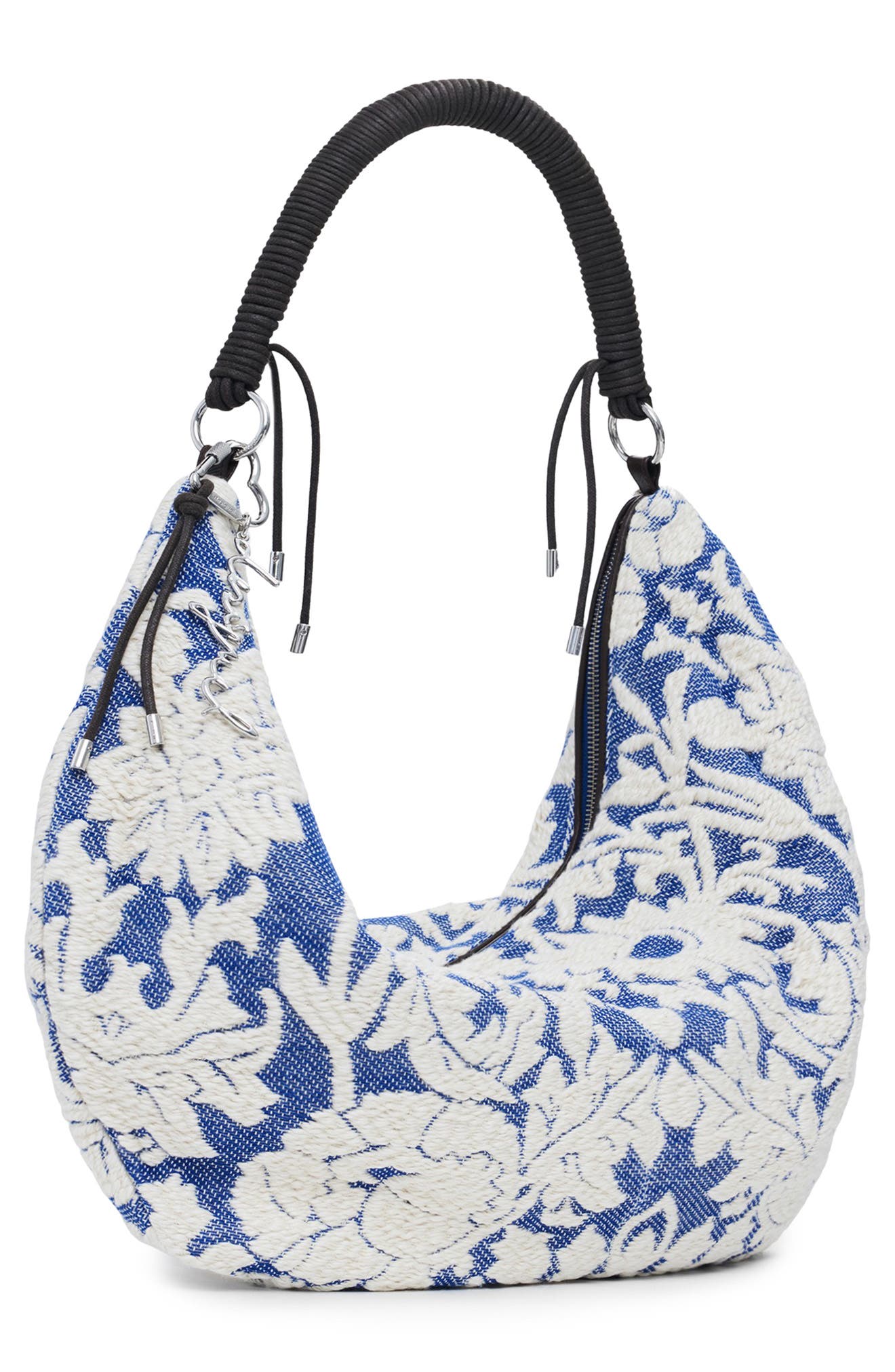 Desigual Floral Embroidered Shoulder Bag, Alternate, color, Royal Blue