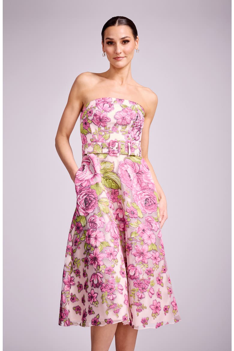 Allegra Brocade Strapless Cocktail Dress, Alternate, color, PINK BLOSSOM MULTI