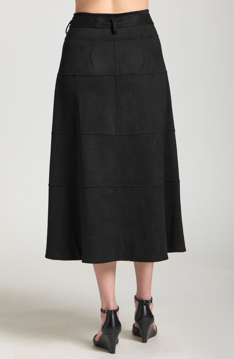 APNY Faux Suede Paneled A-Lined Midi Skirt, Alternate, color, Black