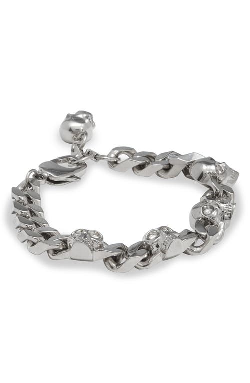 Alexander Mcqueen Silver-colored Chain Bracelet With Skull Details In Brass Men In Palladium