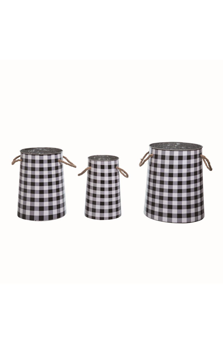Transpac Multicolor Harvest Nesting Buffalo Check Buckets Set of 3 Metal, Main, color, Black