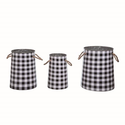 Transpac Multicolor Harvest Nesting Buffalo Check Buckets Set Of 3 Metal