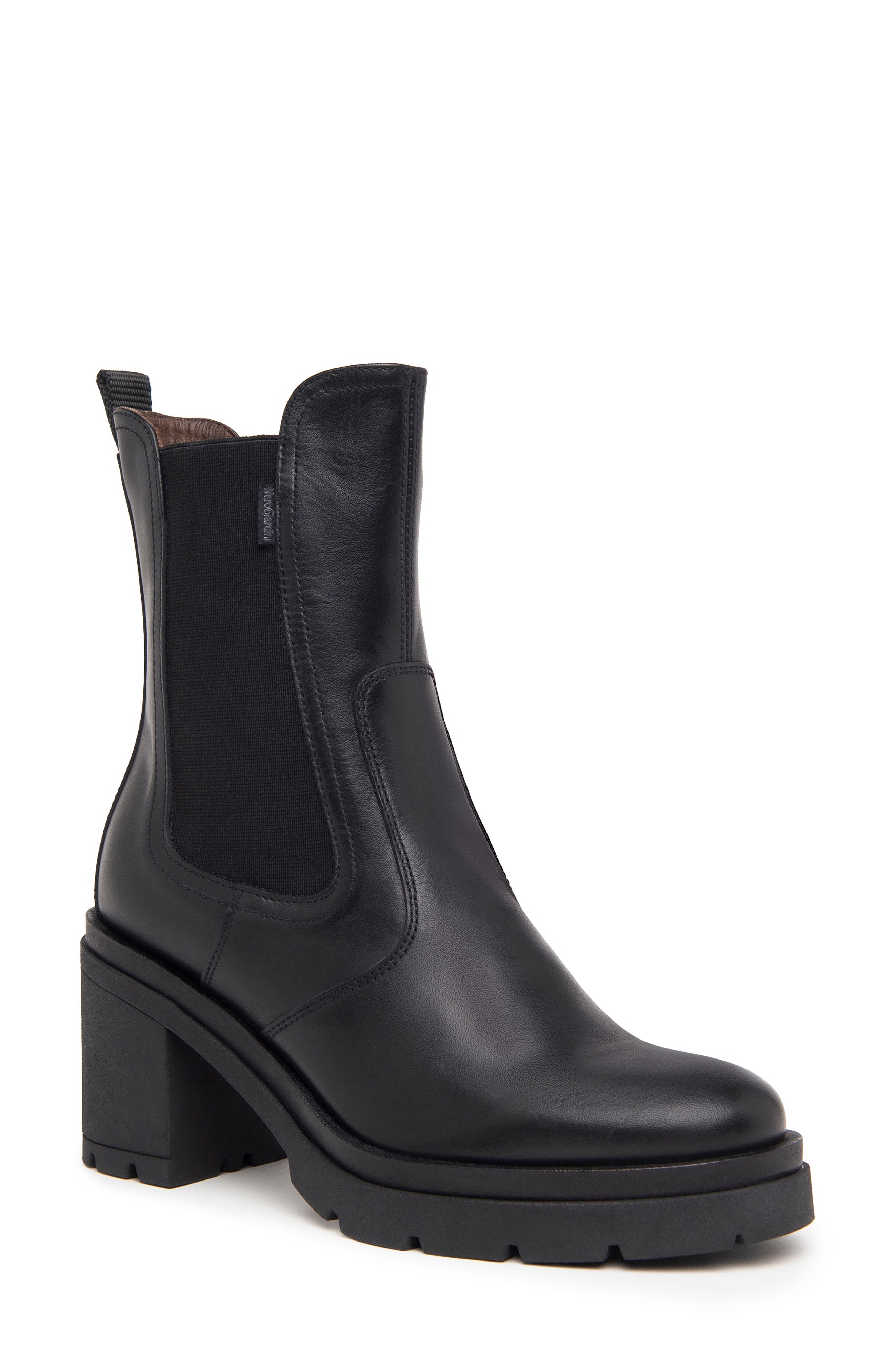 NeroGiardini Lug Sole Chelsea Boot, Main, color, Black