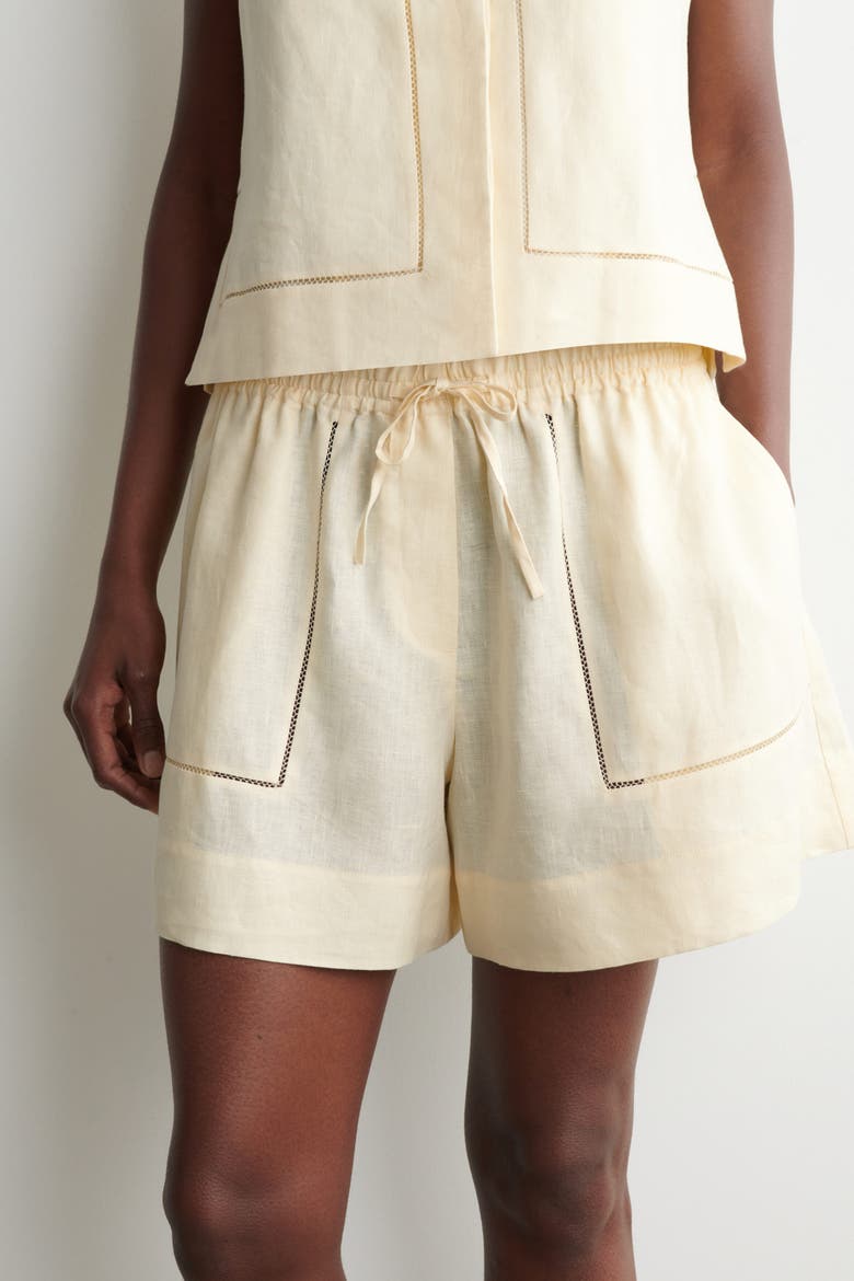 Embroidered-detail Linen Shorts, Alternate, color, BUTTER YELLOW