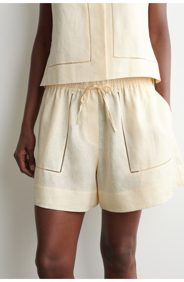 COS Embroidered-detail Linen Shorts, Alternate, color, Butter Yellow