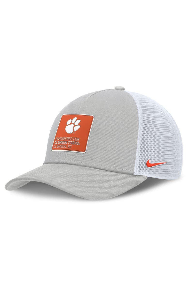 Nike Men's Nike  Gray/White Clemson Tigers 2025 On-Field Rise Engineered Trucker Adjustable Hat, Main, color, 