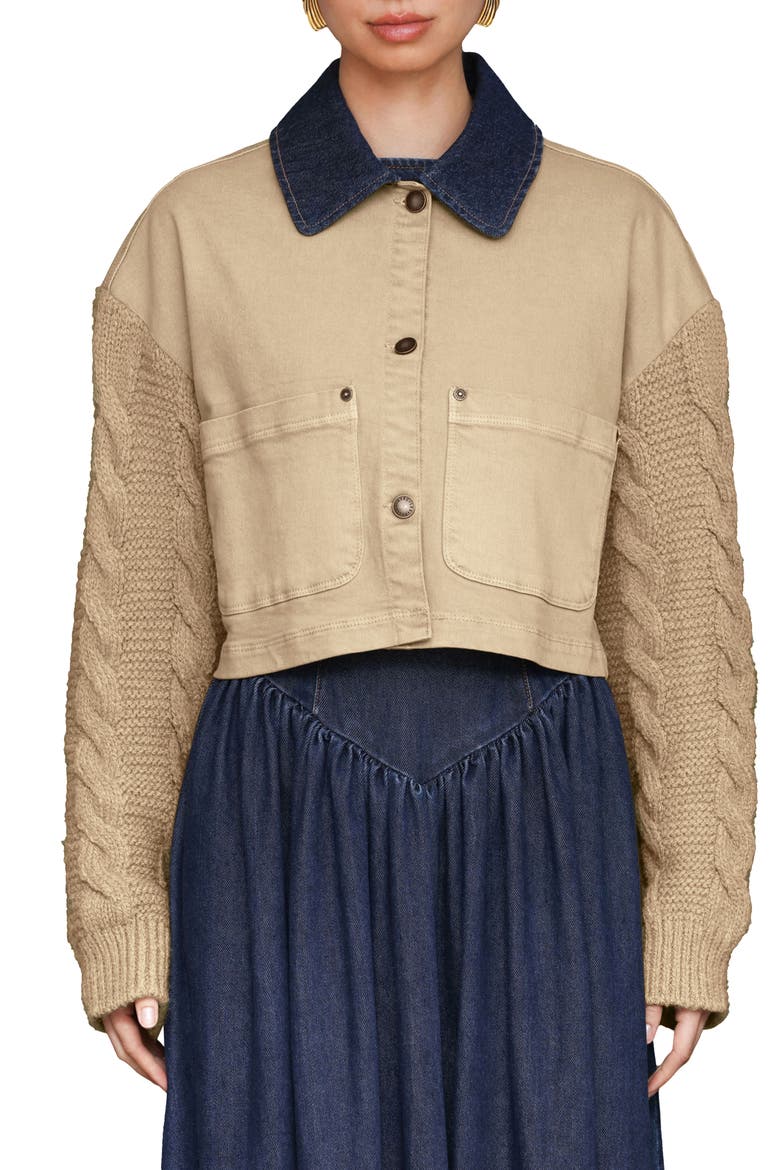 Knit Sleeve Crop Chore Jacket, Alternate, color, WASHED TAN