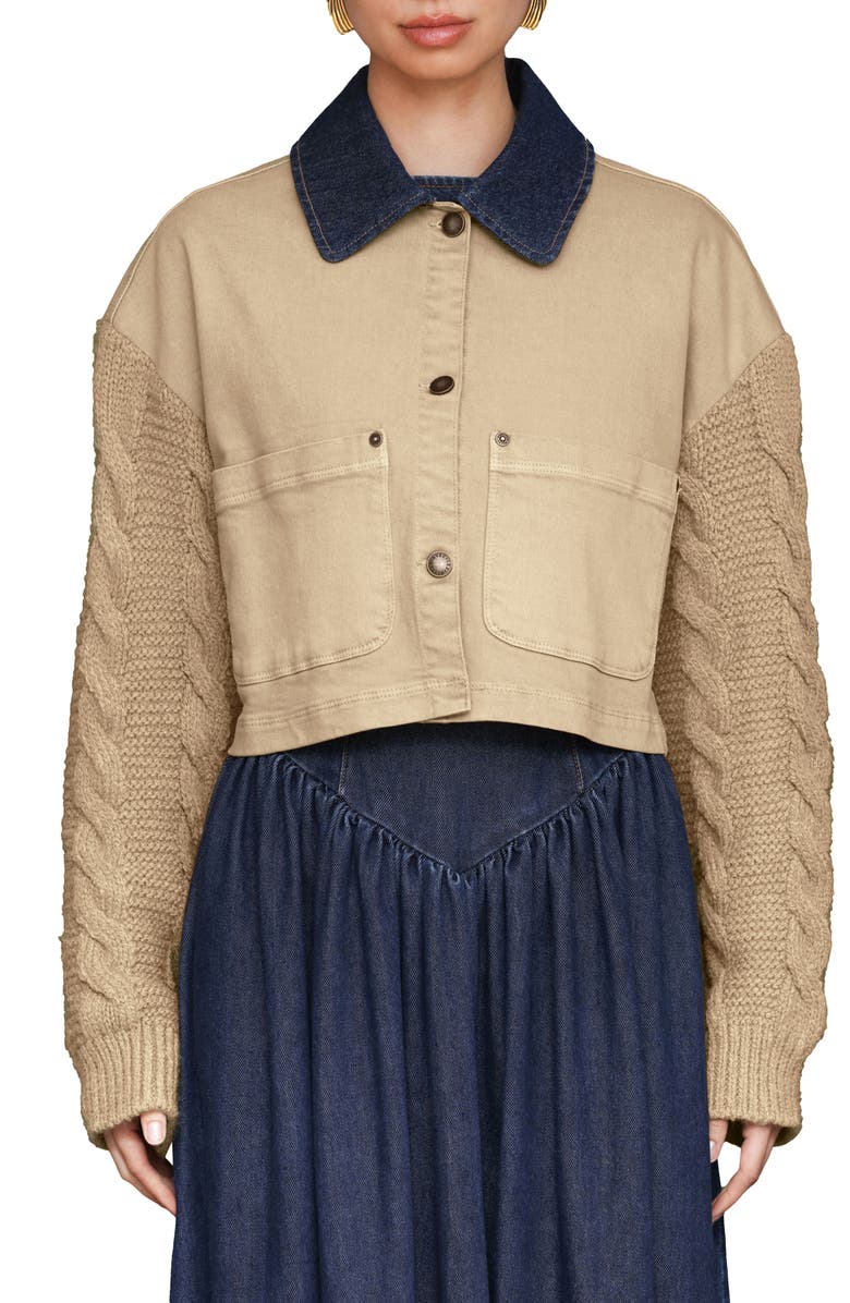 Avec Les Filles Knit Sleeve Crop Chore Jacket, Alternate, color, Washed Tan