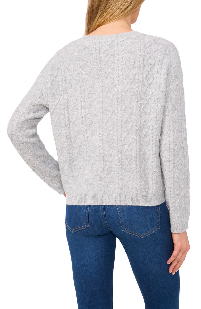 CeCe Sequin Cable Stitch Sweater, Alternate, color, Silver Hthr