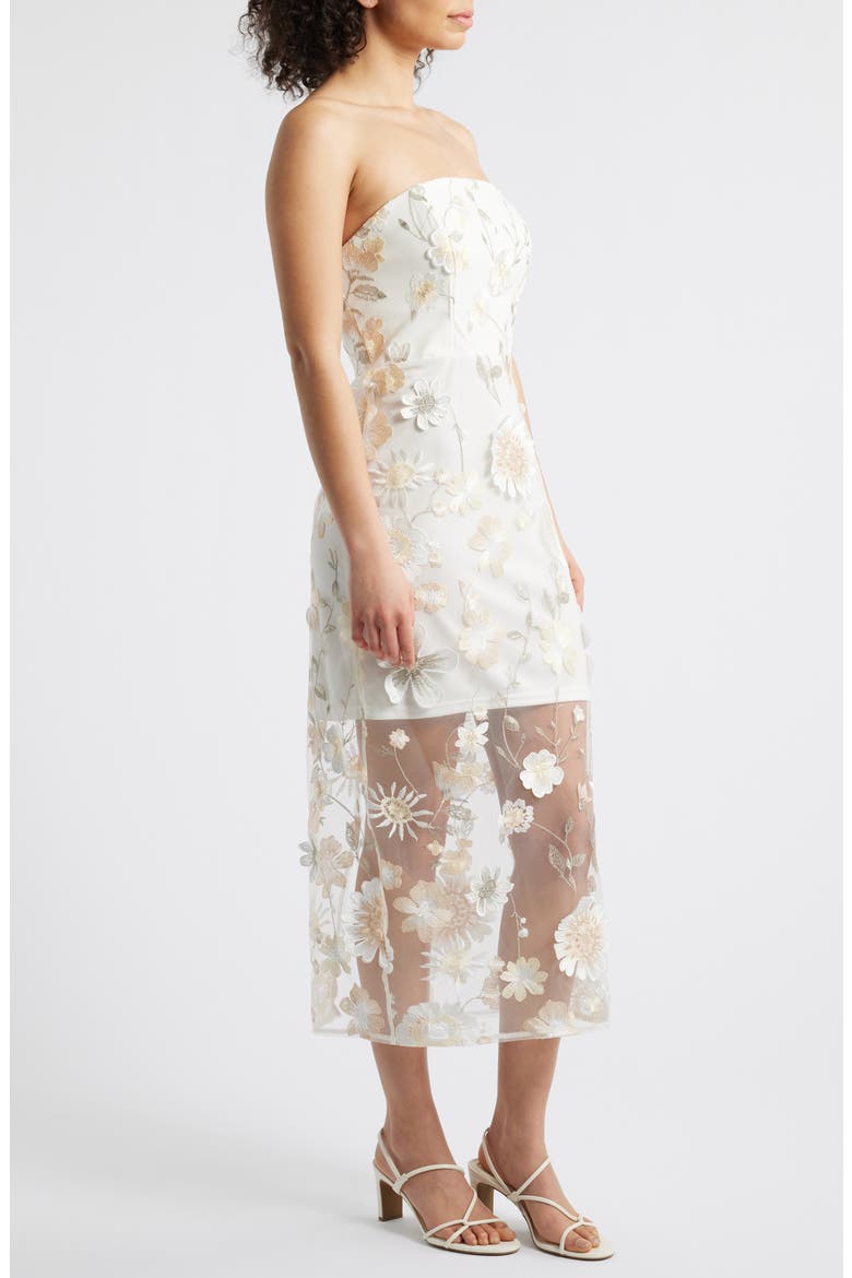 3D Flower Strapless Midi Dress, Alternate, color, WHITE/ CREAM