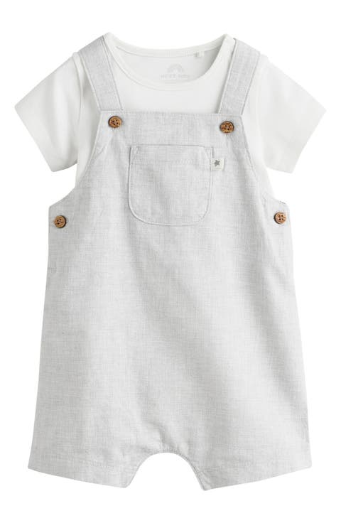 Kids' Linen Blend Dungaree & Bodysuit Set