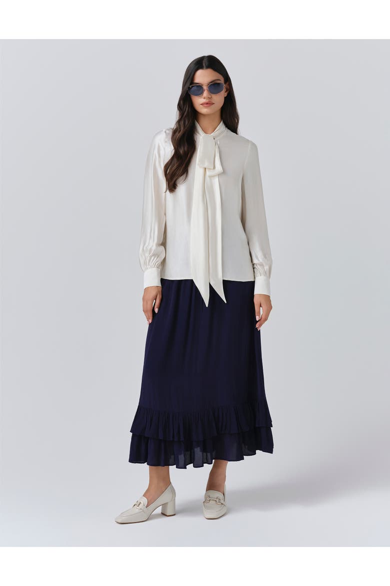 Anna Satin Tie Neck Blouse, Alternate, color, Ivory