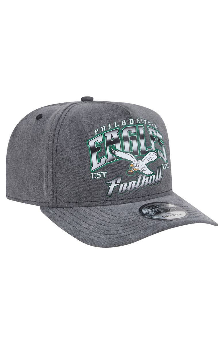 New Era Men's New Era  Black Philadelphia Eagles Throwback Washed A-Frame 9FIFTY Snapback Hat, Alternate, color, 