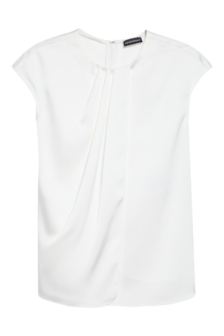 Pleated Twill Cap Sleeve Top, Alternate, color, SOLID WHITE